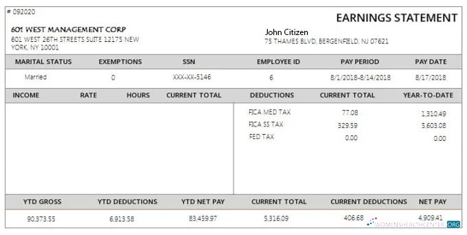 Download USA 601 WEST management corporation payslip template in Word and PDF formats Photoshop template